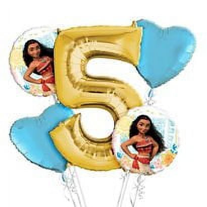 ONE STOP Moana 5th Birthday Balloon Bouquet 5 Piece Birthday Party Supplies