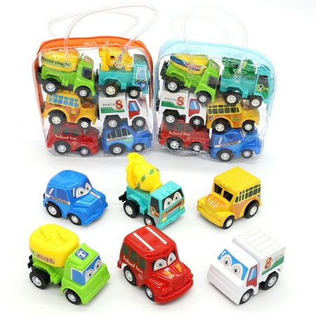 Evjurcn 6Pcs Pull Back Car Toy Toddlers Bulk Vehicles Set Birthday Return Gifts Girls and Boys Kids Play Set for Class Prizes Treasure Box and Party Favors