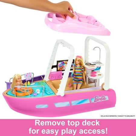 Barbie Dream Boat Playset with 20+ Accessories Including Dolphin, Pool and Slide, Multicolor