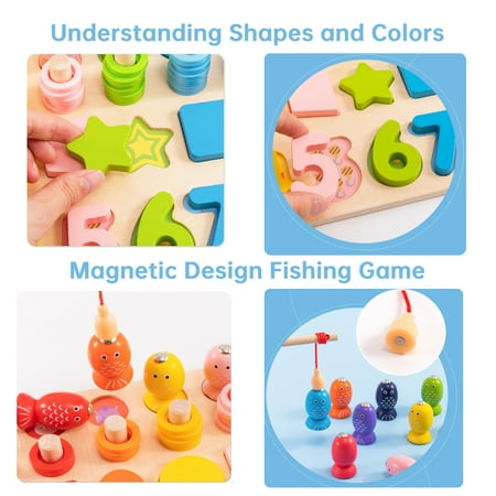 Wooden Montessori Toys for Toddlers Number Puzzles Sorting Stacking Preschool Learning Toys for Boys Girls Kids Gift Ages 3 4 5 Years Old Educational Toys