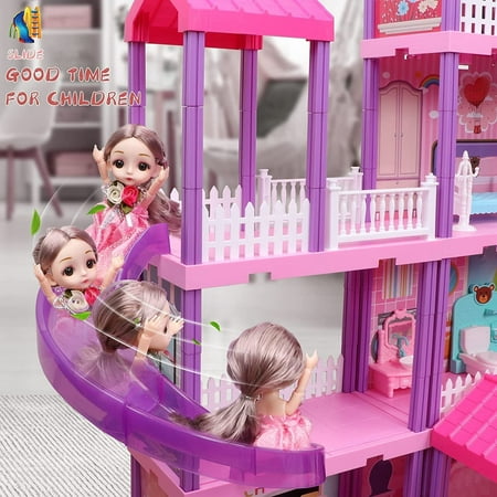 Freecat 36 inch Dollhouse with Slide,Dolls and 11 Rooms,Creative Dollhouse Toys Gift for 3 to 6 Year Old Girls