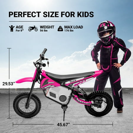 Track 7 36V Electric Dirt Bike, 350W Ride on Motorcycle with Twist Grip Throttle, Hand-Operated Dual Brakes, for Age 8-12, Pink