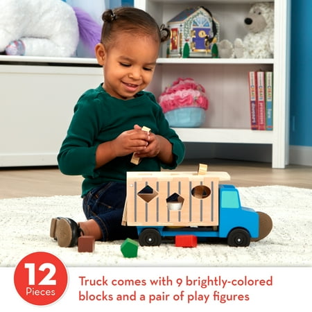 Melissa & Doug Shape-Sorting Wooden Dump Truck Toy With 9 Colorful Shapes and 2 Play Figures