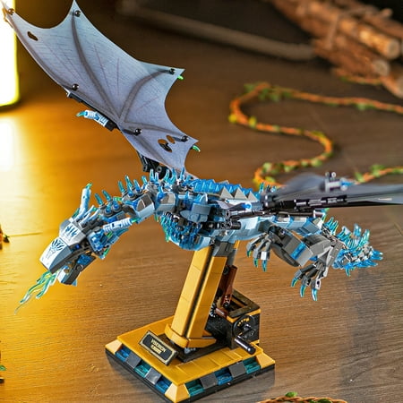 HI-Reeke Animal Building Block Set Viserion Dragon with Display Stand Building Kit Toy for Kids Blue