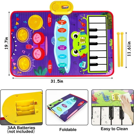 Adofi Upgraded Piano Mat, 22.44 * 31.49 inch Musical Mat 6 Instrument Sounds Piano Mat for Toddlers Touch Play Dancing Mat Toy, Piano Play Mat for Baby, Playtime for Baby, Toys for 2 year