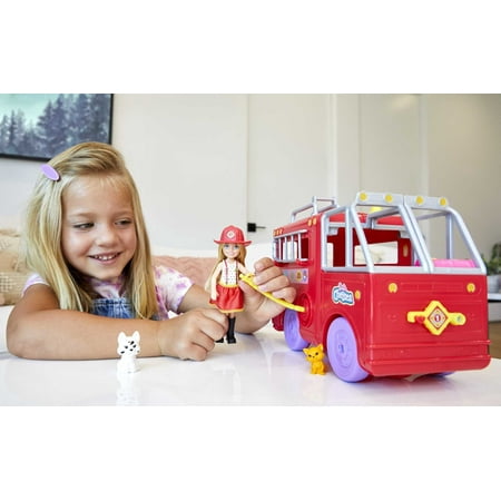 Barbie Chelsea Fire Truck Playset, Chelsea Doll (6 inch), Fold Out Firetruck, 3 & up