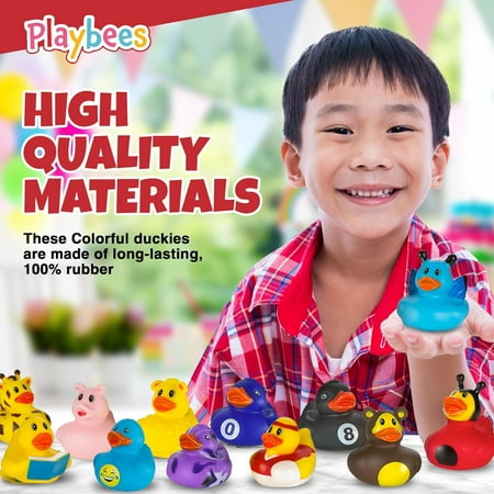 Playbees Assortment Rubber Duck Toy Duckies for Kids - 25 Pack - Sensory Play, Stress Relief, Stocking Stuffers, Bath Birthday Gifts Baby Showers Classroom Incentives, Summer Beach and Pool Activity