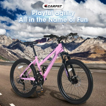 Mountain Bikes for Teen Girls, 24 inch Womens Bike with Dual Disc Brakes , Shimano 21 Speed, Pink