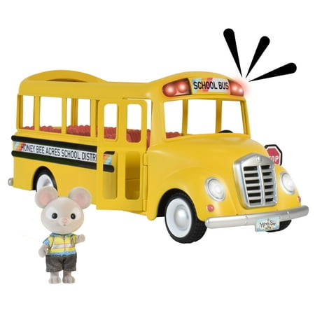 Honey Bee Acres Yellow Sunshine School Bus with Lights & Sounds, Doll Included, Children Ages 3+