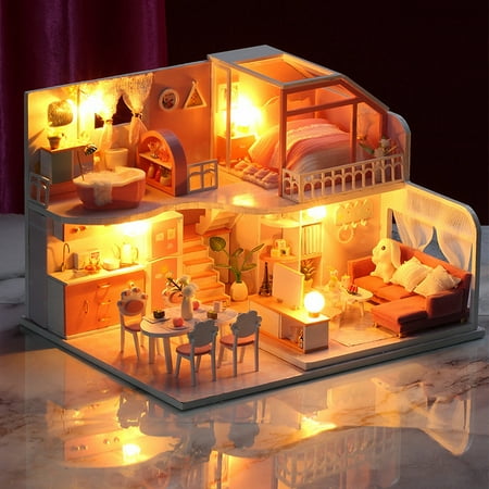 Children Assembly DIY Dollhouse Kit Doll House Kit Miniature House Building Kit Birthday Gift