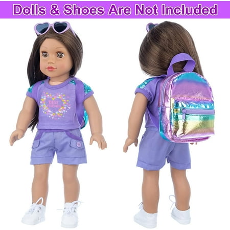 ZITA ELEMENT American 18 Inch Girl Doll Clothes and Accessories School Supplies Playset with Doll Clothes, School Bags, Sunglasses, Pencils, Pencil Sharpener, Notebooks, Phone, Hair Clip, Stickers