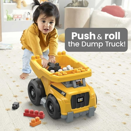 MEGA BLOKS Fisher-Price Building Toy Blocks Cat Large Dump Truck (25 Pieces) for Toddler, Plastic