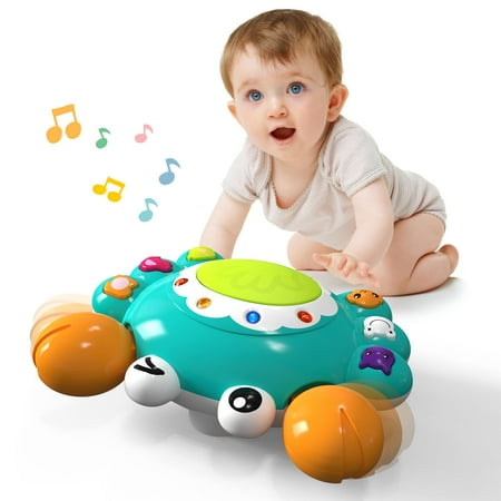 Auby Musical Crawling Crab Baby Toys 2 Year Old, Early Learning Educational Toy with Light & Sound, Press and Go Moving Toys for Baby, Tummy Time Toys for Toddlers Gift ,Crawling Crab Green Toy