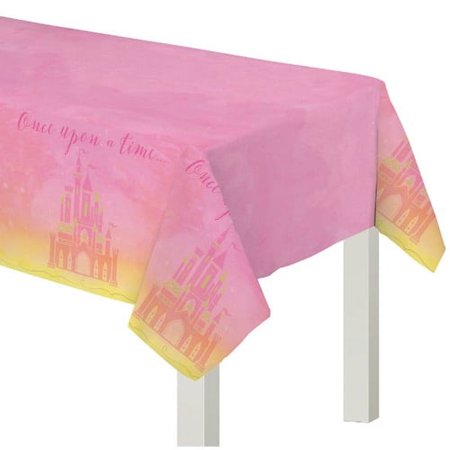 Amscan 572357 Disney Princess Pink and Yellow Plastic Party Table Cover, 54" x 96", 1 piece