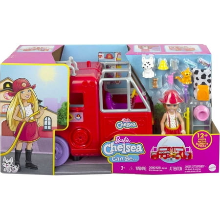 Barbie Chelsea Fire Truck Playset, Chelsea Doll (6 inch), Fold Out Firetruck, 3 & up