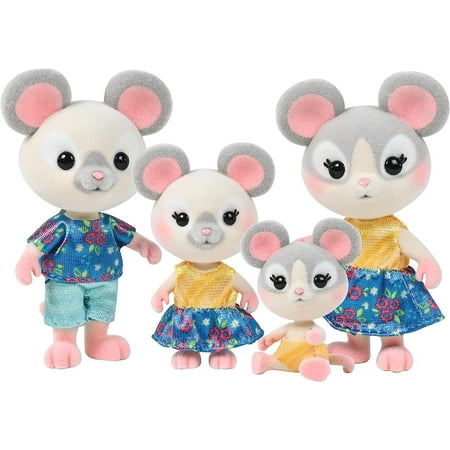 Honey Bee Acres Cheddars Mouse Family – 4 Miniature Flocked Dolls | Small Collectible Figures