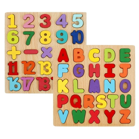 Willstar Wooden Alphabet Number Puzzle,ABC and 123 Letters Sorting Board Blocks Montessori Matching Game Jigsaw Educational Early Learning Toy Gift for Preschool Year Old Kids