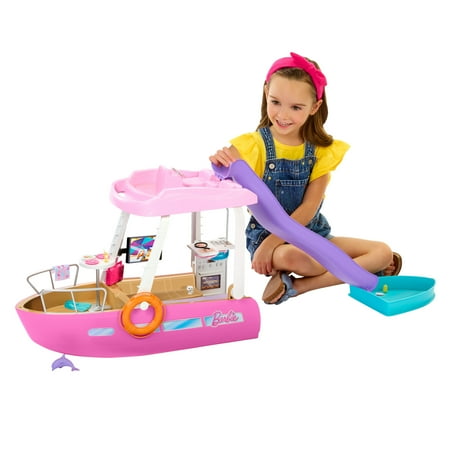 Barbie Dream Boat Playset with 20+ Accessories Including Dolphin, Pool and Slide, Multicolor