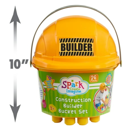 Spark Create Imagine Construction Builder Bucket, Kids Toys for Ages 3 up