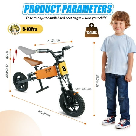 24V Electric Balance Bicycles for Kids 6-10, 200W Dirt Bicycles with Mobile App, Gps, Removable Battery 12" Tire, Ride on Toy Dirt Bike for Kids 6-10 Years Old Boys & Girls, Orange