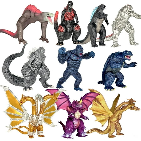 TwCare Set of 10 Mechagodzilla vs Kong Dinosaur Dragon Toys Movable Joint Action Figures, King of The Monsters Shin Ultima Gamera Mecha Ghidorah Skull Crawler Destoroyah Cake Toppers Pack