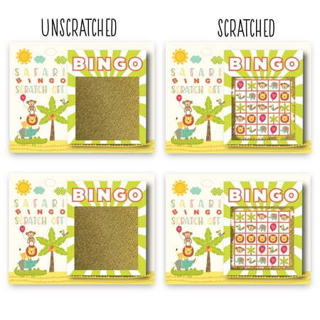 My Scratch Offs Baby Shower Sprinkle Safari Animal BINGO Scratch Off Tickets Party Favors Game 26 Cards w/ 2 Winners Scratch and Win Birthday Promotional Fundraising Lotto Lottery Scratcher