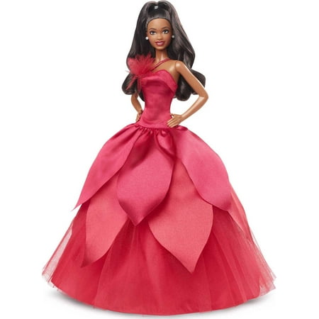 Barbie Signature 2022 Collectible Holiday Doll with Dark Brown Hair & Poinsettia Gown