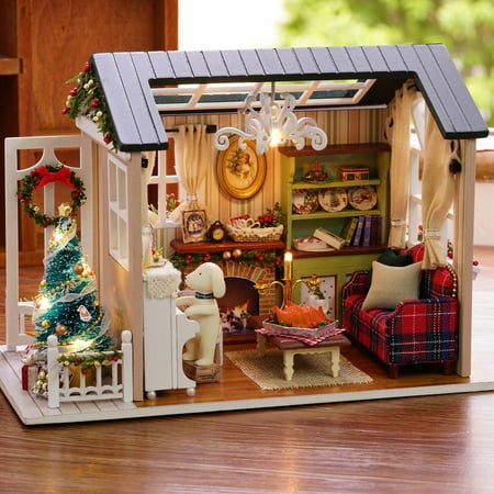 Arealer DIY Christmas Miniature Dollhouse Kit Realistic 3D Wooden House Room Craft with Furniture 's Day Birthday Gift Christmas Decoration