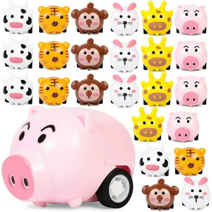 24-Pack Mini Animal Pull Back Cars for Toddlers, Kids Birthday Party Favors, Pinata Fillers, Goodie Bags, 1.5 x 1 in