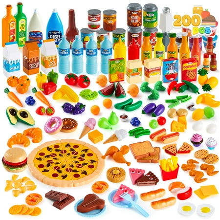 JOYIN 200 Pieces Kids Play Food Deluxe Pretend Food Set Play, Toy Food, Play Kitchen Accessories with Realistic Colors, Toddler Birthday Gift, Party Toys