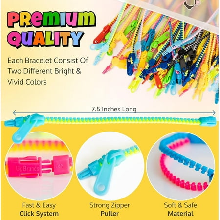 UpBrands 60 Easter Egg Fillers Small Toys: Zipper Bracelets 7 1/2” Sensory Bulk Set, Fidget Toys, Kit for Easter Egg Hunt, Birthday, Goodie Bags, Pinata Filler, Classroom Rewards