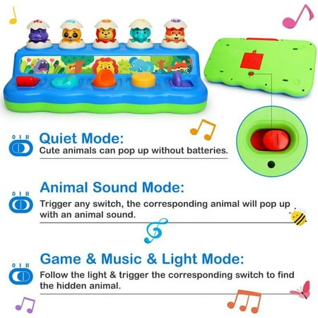 Wanonoo Pop up Animal Toys 9-12-18 Months with Music & Light, Montessori Cause and Effect Toys for 1 Year Old Boy Girl, Early Learning Toys STEM Toddler Toys Age 1-2 Gift