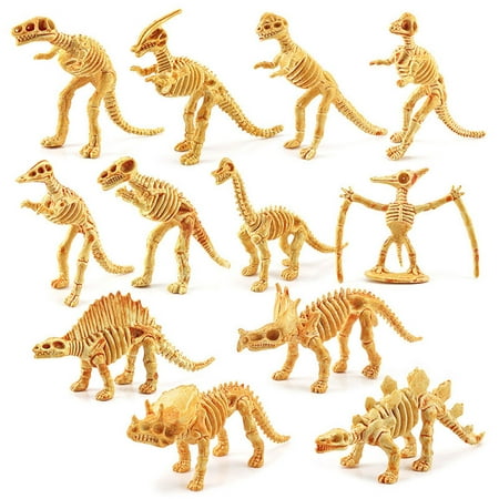 Fyeme 12pcs Dinosaur Fossil Skeleton Assorted Dino Bones Assorted Dinosaur Skeleton Toy , Made of Plastic for Science Play, Party Favor, Decorations and Stocking Stuffer