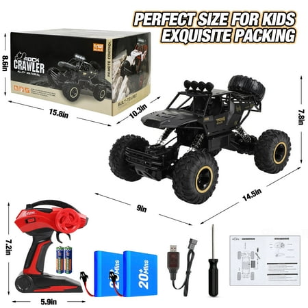 Wisairt 1:12 Large RC Cars,4WD Large Remote Control Monster Truck 2.4 GHz Alloy RC Cars for Kids Adults Age 6 + Birthday Gifts (Black)