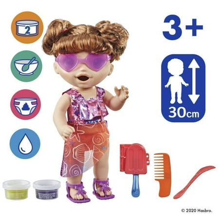 Baby Alive Sunshine Snacks Doll, Eats and "Poops," Waterplay Baby Doll, Ice Pop Mold, Toy for Kids 3 and Up, Brown Hair