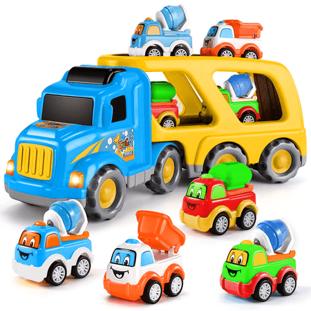 CifToys Construction Toy Trucks for 3 Year Old Boys, 5 in 1 Carrier Truck Toy Vehicle for 3 4 5 6 Year Old Boy Birthday Gift, Kids Toys, Friction Powered Cars for Toddlers, Age 3-7, Sound and Light