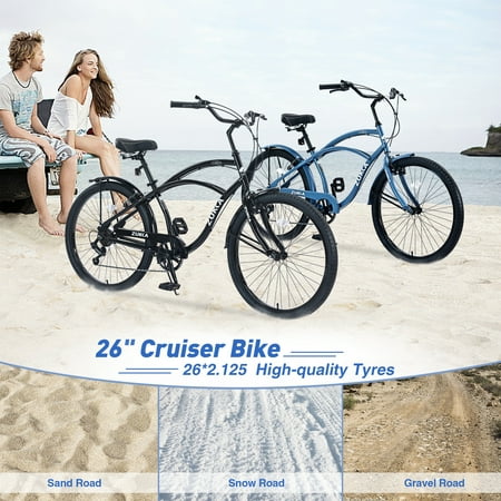 7 Speed Bicycles 26"Inch Multiple Colors Men's Beach Cruiser Bike