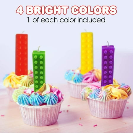 ArtCreativity Brick Candles Building Block Themed Birthday Cake, Pack of 4