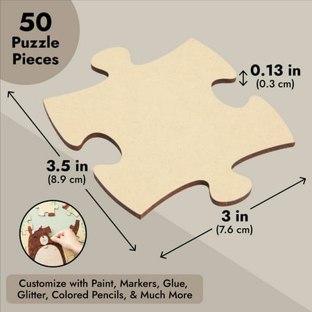 50 Blank Wooden Puzzle Pieces for Crafts, DIY Art Projects, 3x3.5" Unfinished Freeform Jigsaw Wood Puzzles to Draw On