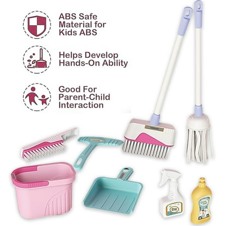 Style-Carry 8 Pcs Kids Cleaning Set, Kids Toys for Girls 3 4 5 6 Years, Pretend Play Housekeeping Tools Toys Broom and Mop Set Birthday Gift for Girls (Pink)