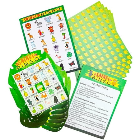 Blue Panda Safari Bingo Game 36 Pack - Jungle Theme Birthday Party Baby Shower Games