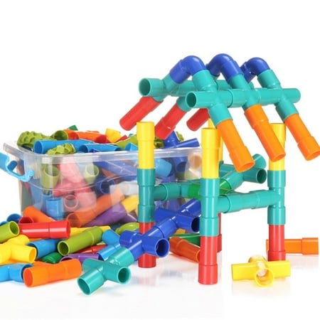 1 Set 48pcs Pipeline Building Blocks Puzzle Assembly Toy Educational Plaything with A Small Storage Box for Kids