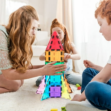 PicassoTiles 32 PC Rocket Themed, Magnetic Tiles, Magnetic Building Blocks for Kids, Magnet for Kids 3+