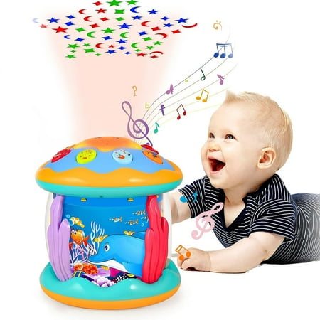 Ucradle Musical Learning Toys for 6-12 Months, 4-in-1 Ocean Rotating Star Light Projector, Sensory Crawling Toys for Infants, Babies, and Toddlers