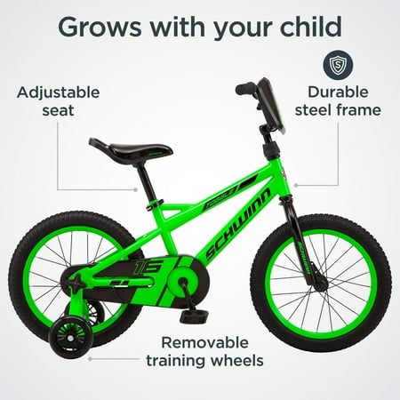 Schwinn Toggle Quick Build Kids Bicycle Bike, 16 In. Wheels, Smart Start Steel Frame, Easy Tool-free Assembly, Green