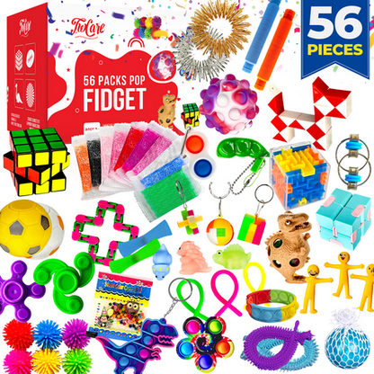 56 Pack Fidget Toys Party Favors Set Gifts for Kids Adults Autism ADHD Stress Relief Stocking Stuffers Sensory Pop It Autistic Bulk Boys Girls Pinata Filler Goodie Bag Treasure Box Classroom Prizes