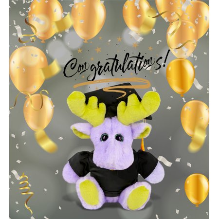 DolliBu Sitting Purple Moose Graduation Plush Toy - Super Soft Moose Graduation Stuffed Animal Dress Up with Gown and Cap with Tassel Outfit - Reward Celebration Grad Gift - 12 Inch