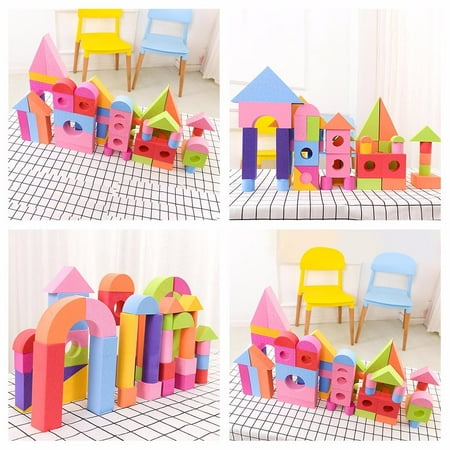 Educational Toys for 3 Year Old 50 Pieces Eva Foam Blocks Bright Colored Building Set Educational Toys for Kids Eva 2 Year Old Toys for Boys Educational