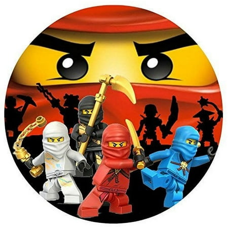 Lego Ninjago Masters Of Spinjitzu Red Ranger Blue Ranger White Ranger Black Ranger Edible Cake Topper Image- 8" Round -