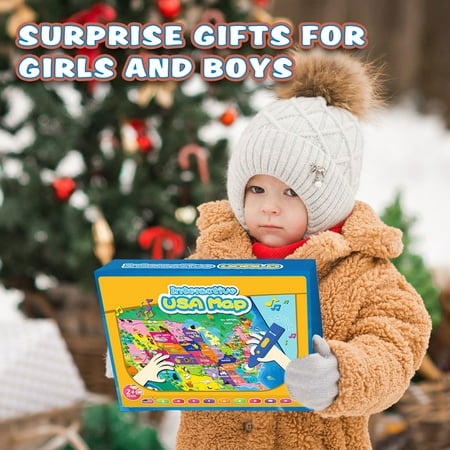 Geography Map Games,Educational Toys for 4-8 Year Olds,Interactive USA Map for Kids,Learning Toys for Kids,Gifts for Boys & Girls